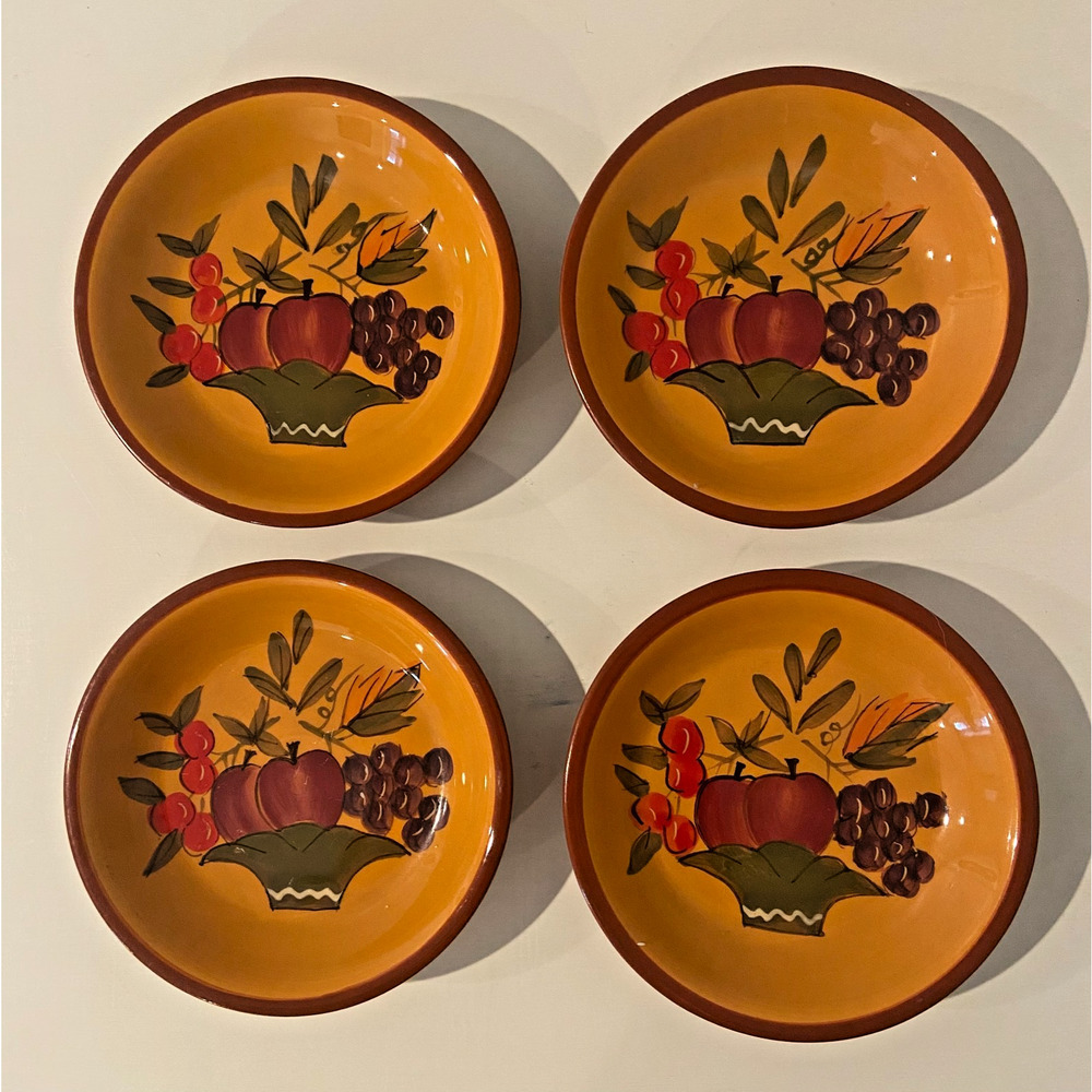 Gold Marketplace Hand Painted Ceramic Fruit Plates, Set of 4, 4.5" Diameter